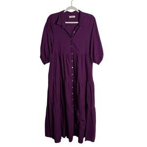 Natural Life Purple Buttondown Tiered Maxi Dress Women's Size Small Cotton